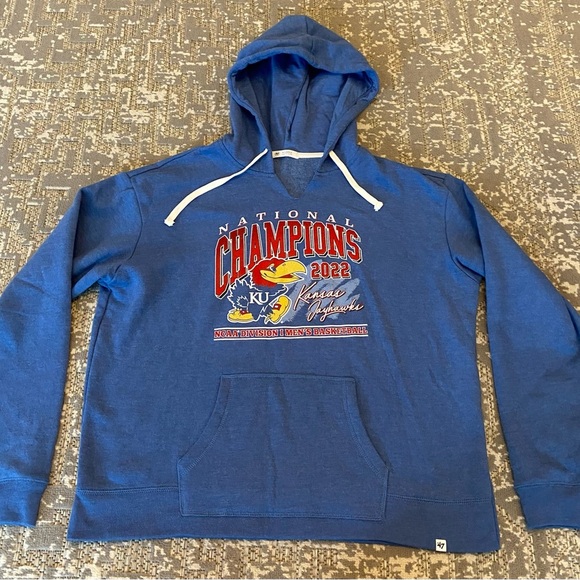 Kansas Jayhawks 47 Brand Women’s Sweatshirt 2022 NC Size XL Color Blue - Picture 1 of 5
